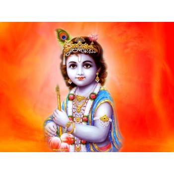 Baby Krishna in Orange background